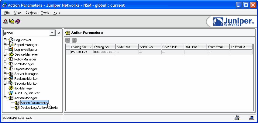 NSM Action Parameters