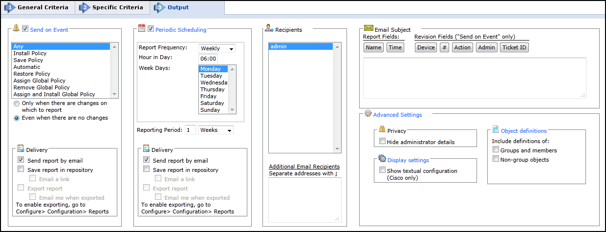 rule change report output