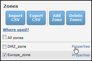 Zone properties