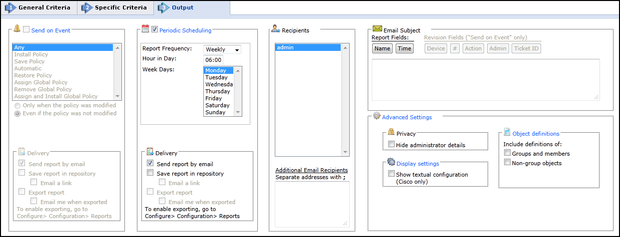 Report Output only scheduling