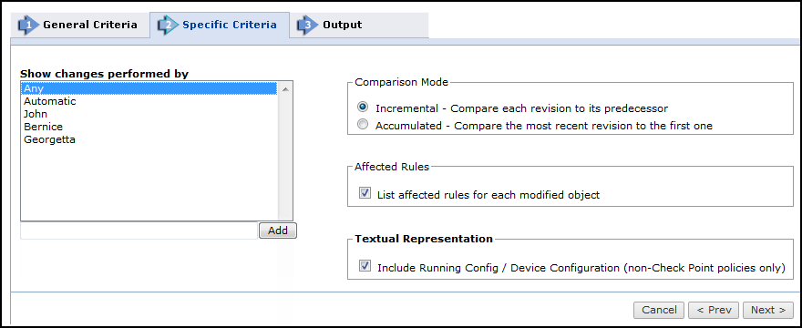 Advanced Change report specific