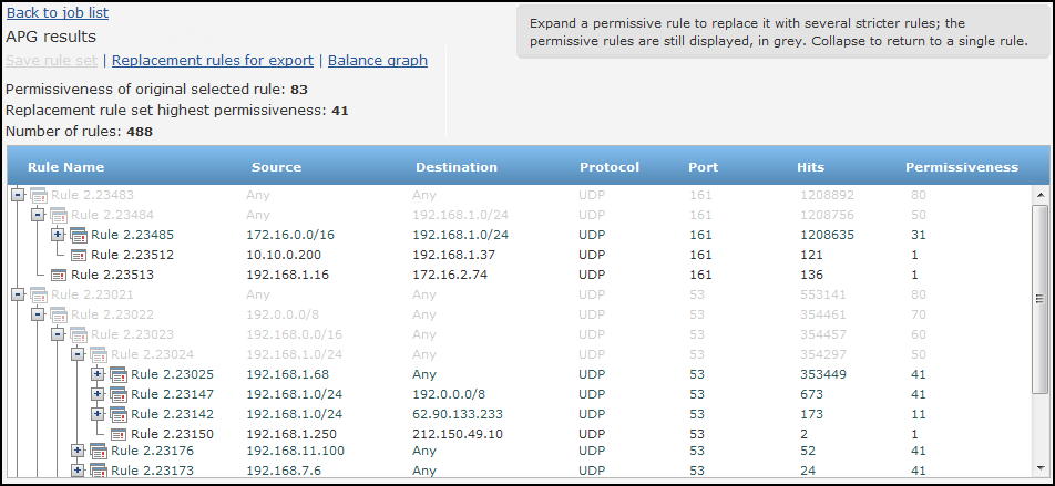Rule expansion interface